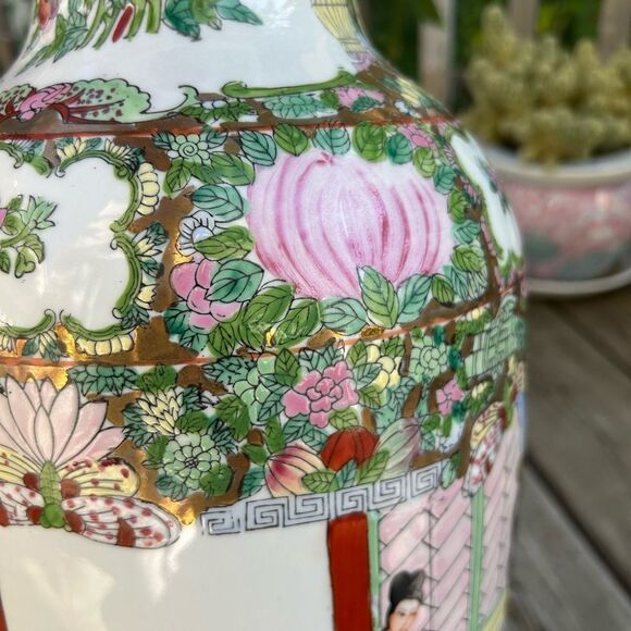 Large Antique Famille Rose Porcelain Vase Chinese Floral Figural Birds 18.5 Inch - Picture 11 of 16